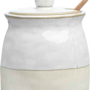 Stoneware Sugar Pot with Lid and Wood Spoon