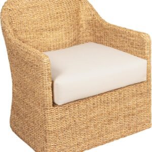 Woven Water Hyacinth and Acacia Wood Chair with Cushion